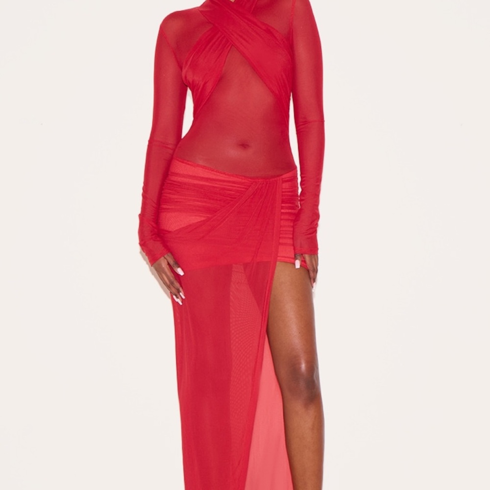 PrettyLittleThing Red High Low Dress